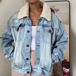 Free People Trucker Sherpa Denim Jacket Small